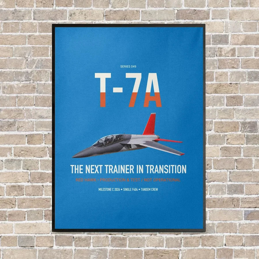 T-7A Red Hawk vertical canvas print - framed - turquoise background