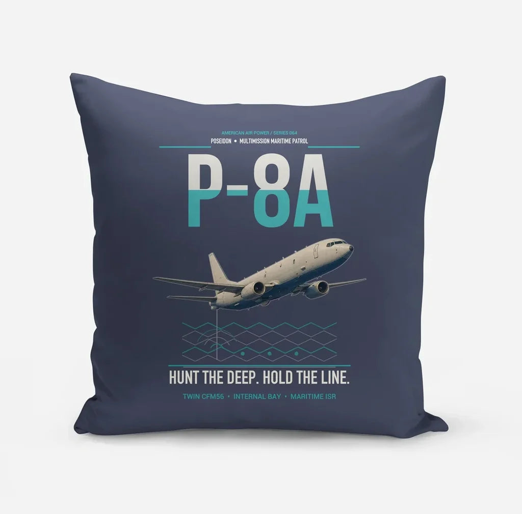 P-8A Poseidon design on navy blue pillow
