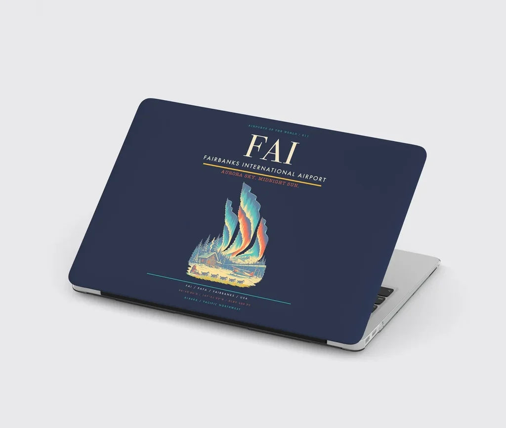 Fairbanks International Airport (FAI) design on navy blue MacBook case