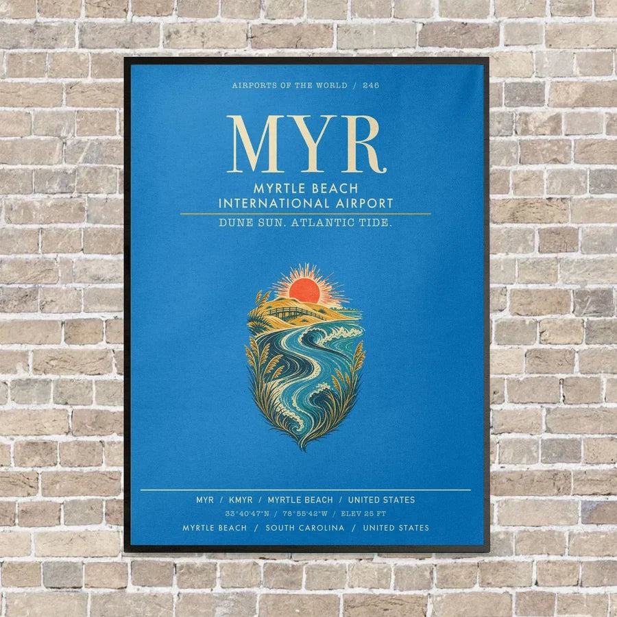 Myrtle Beach International Airport MYR vertical canvas print - framed - turquoise background