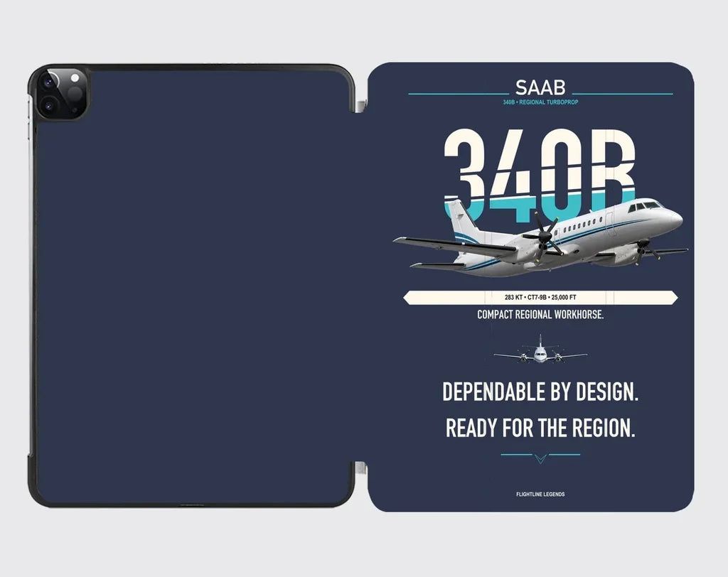 Saab 340B design on navy blue ipad tablet case
