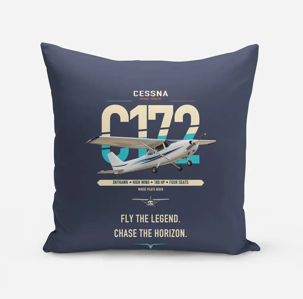 Cessna 172 Skyhawk design on navy blue pillow
