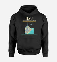 Thumbnail for Haugesund Airport, Karmøy (HAU) design on black hoodie single-side print