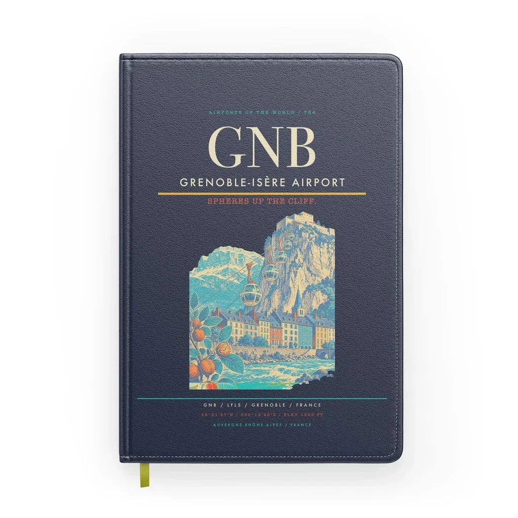 Grenoble-Isère Airport (GNB) design on navy blue notebook