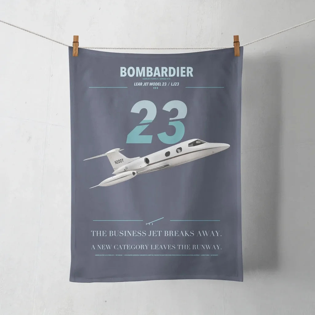 Bombardier Learjet 23 design on navy blue towel