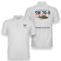Thumbnail for Savoia-Marchetti SM.79-II Sparviero design on white double-side polo t-shirt, double-side print