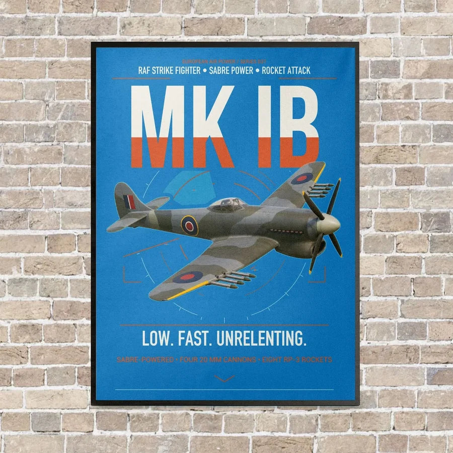 Hawker Typhoon Mk IB vertical canvas print - framed - turquoise background