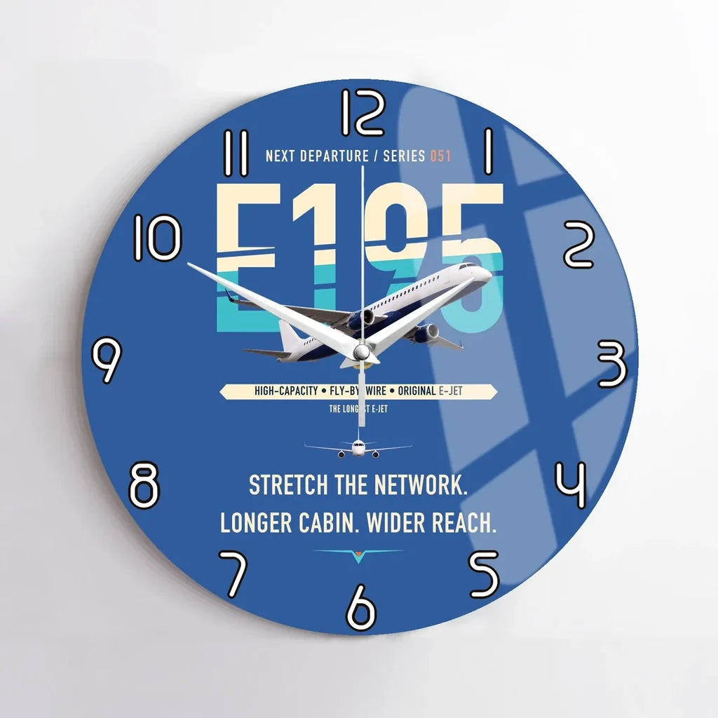 Embraer E195 design on blue no frame wall clock