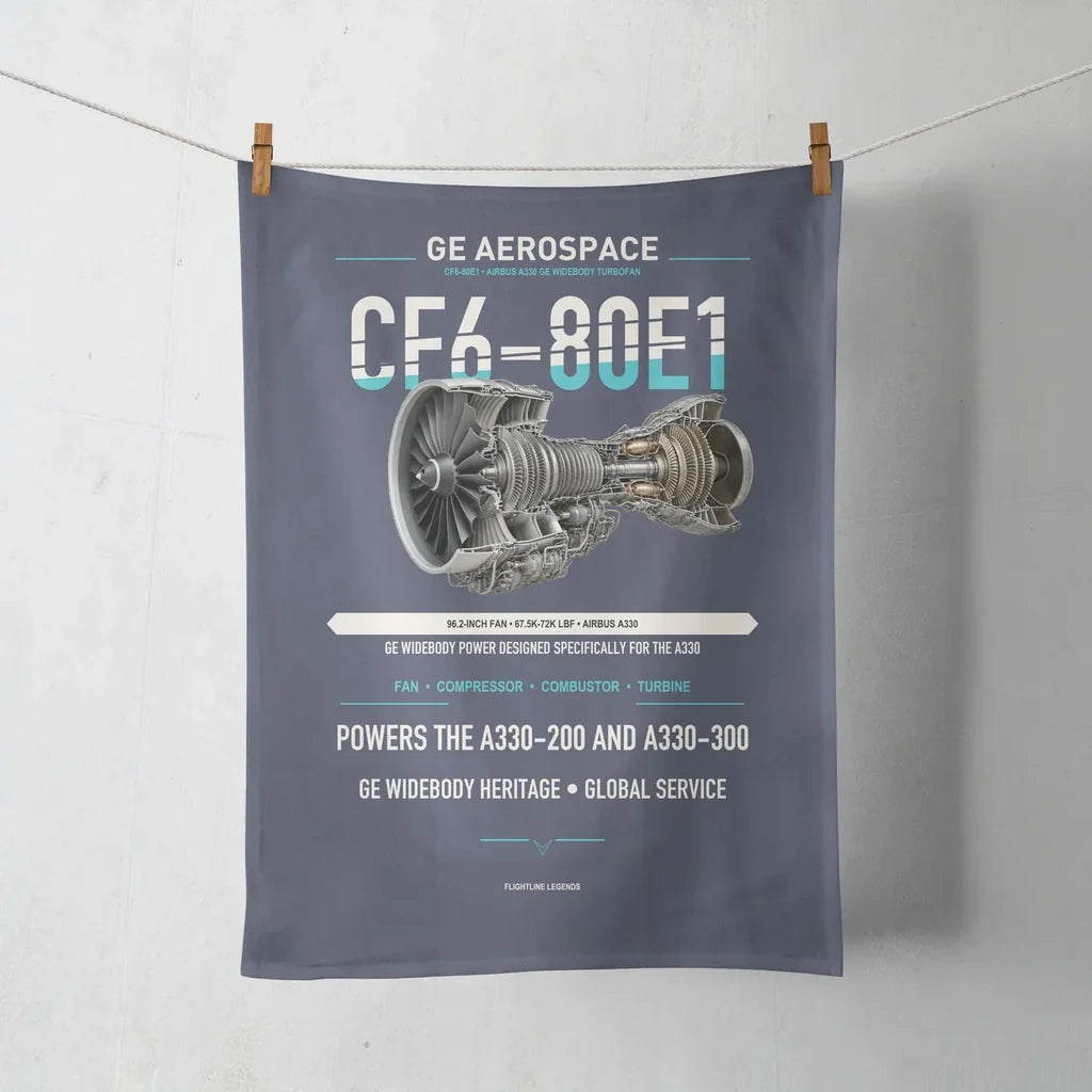 CF6-80E1 design on navy blue towel