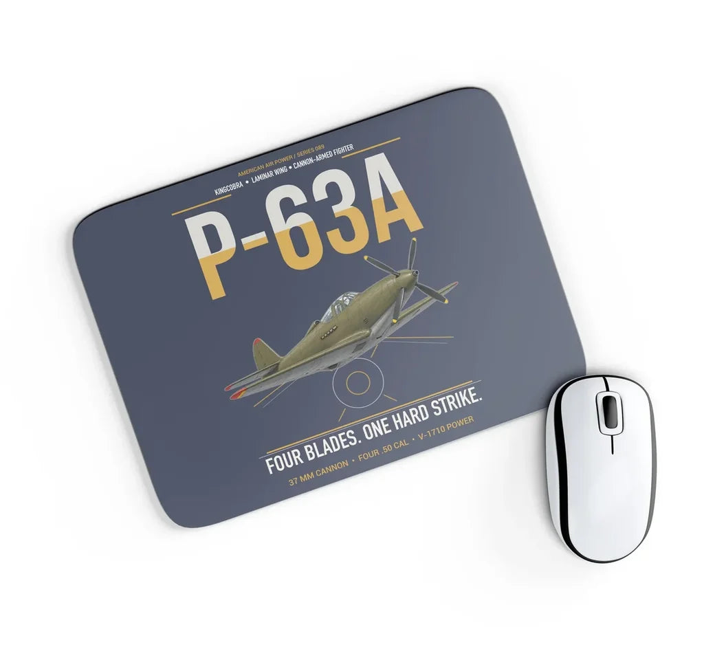 P-63A Kingcobra design on navy blue rectangle mouse pad