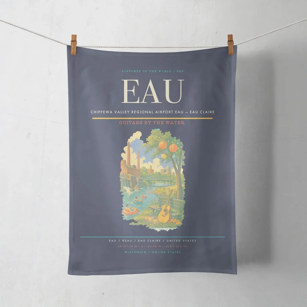 Chippewa Valley Regional Airport (EAU) design on navy blue towel