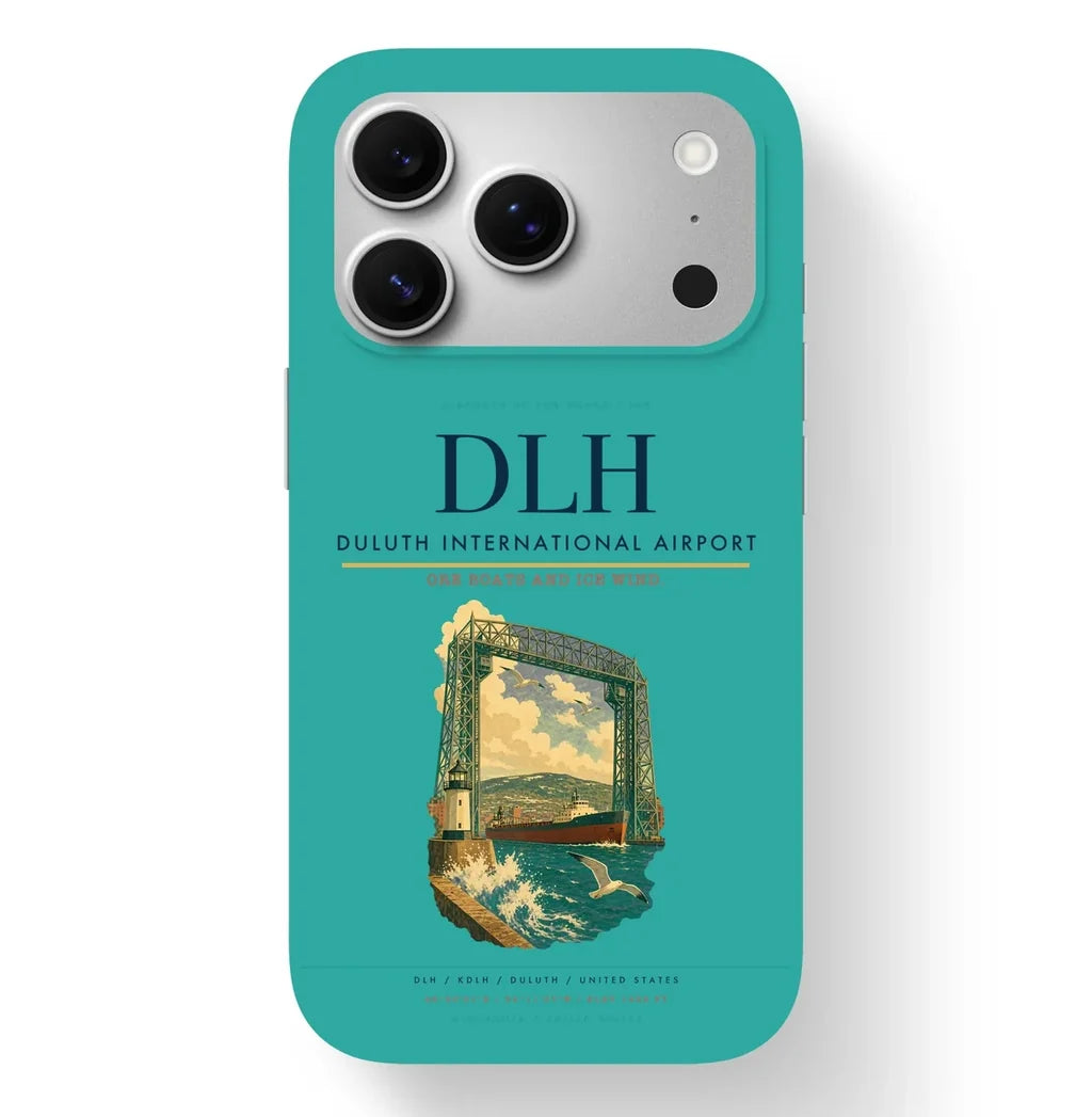 Duluth Airport (DLH) design on turquoise iPhone 17 Pro MagSafe case