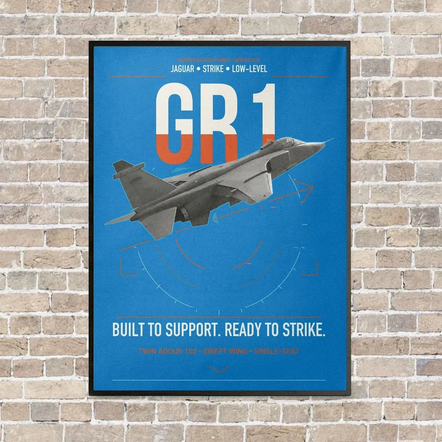 SEPECAT Jaguar GR1 vertical canvas print - framed - turquoise background