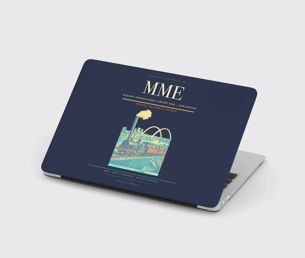 Teesside International Airport (MME) design on navy blue MacBook case