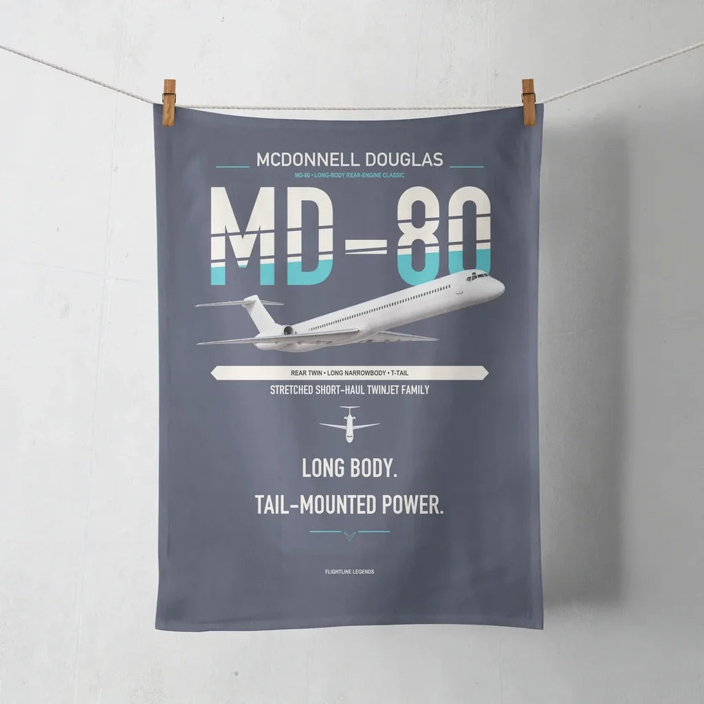McDonnell Douglas MD-80 design on navy blue towel