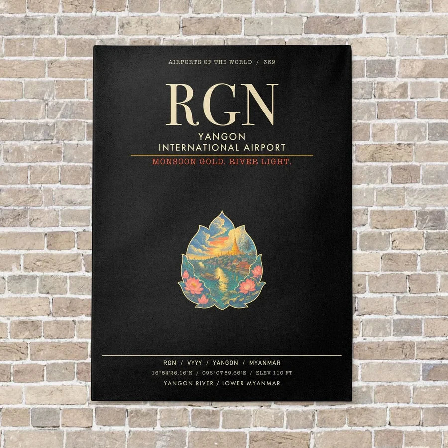Yangon International Airport RGN - Canvas Framed - Black