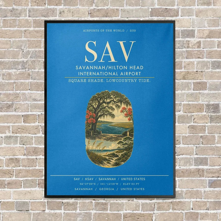 Savannah-Hilton Head International Airport SAV vertical canvas print - framed - turquoise background