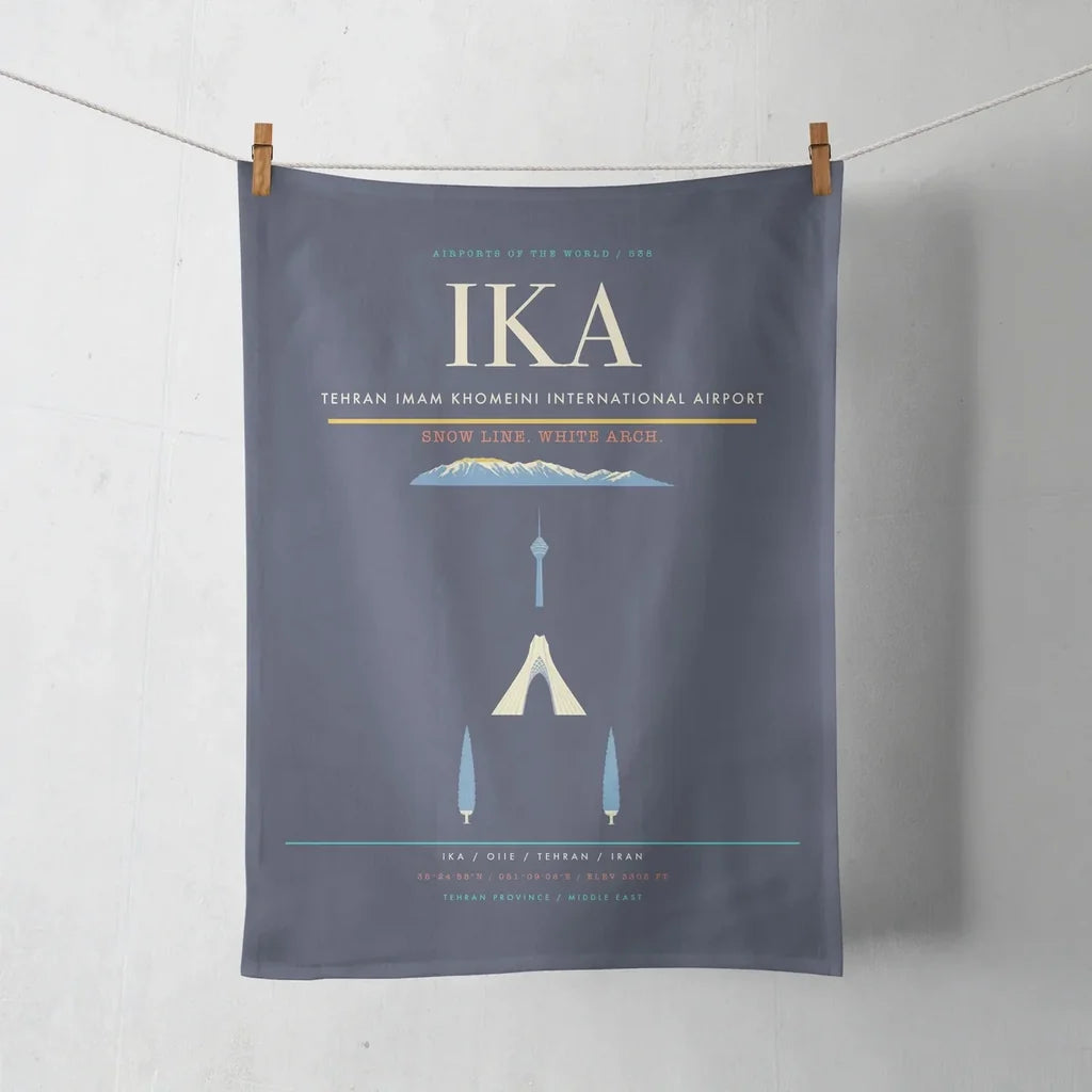 Tehran Imam Khomeini International Airport (IKA) design on navy blue towel