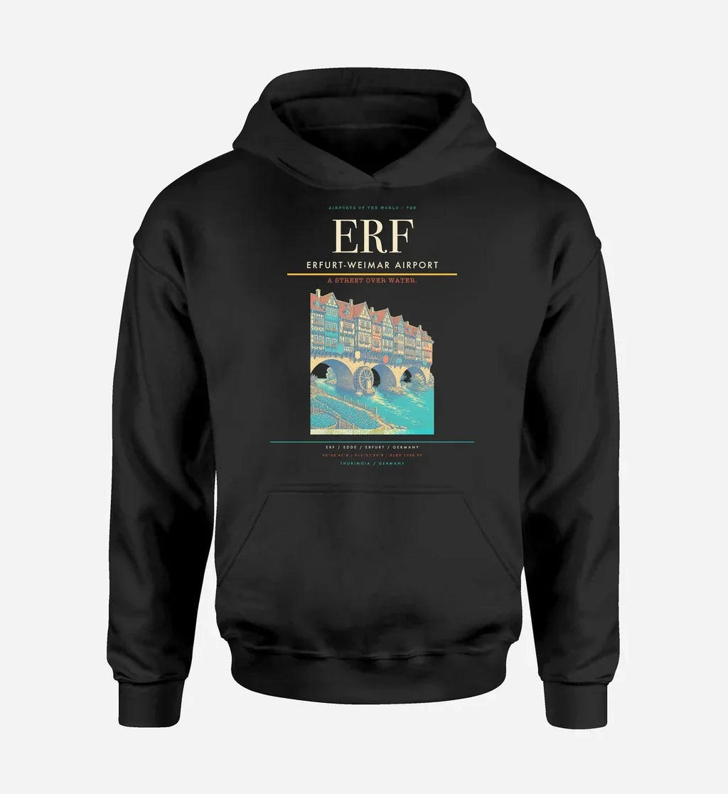 Erfurt-Weimar Airport (ERF) design on black hoodie single-side print
