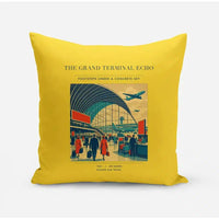 Thumbnail for VINTAGE G4300 - The Grand Terminal Echo - Designed Pillows design on yellow
