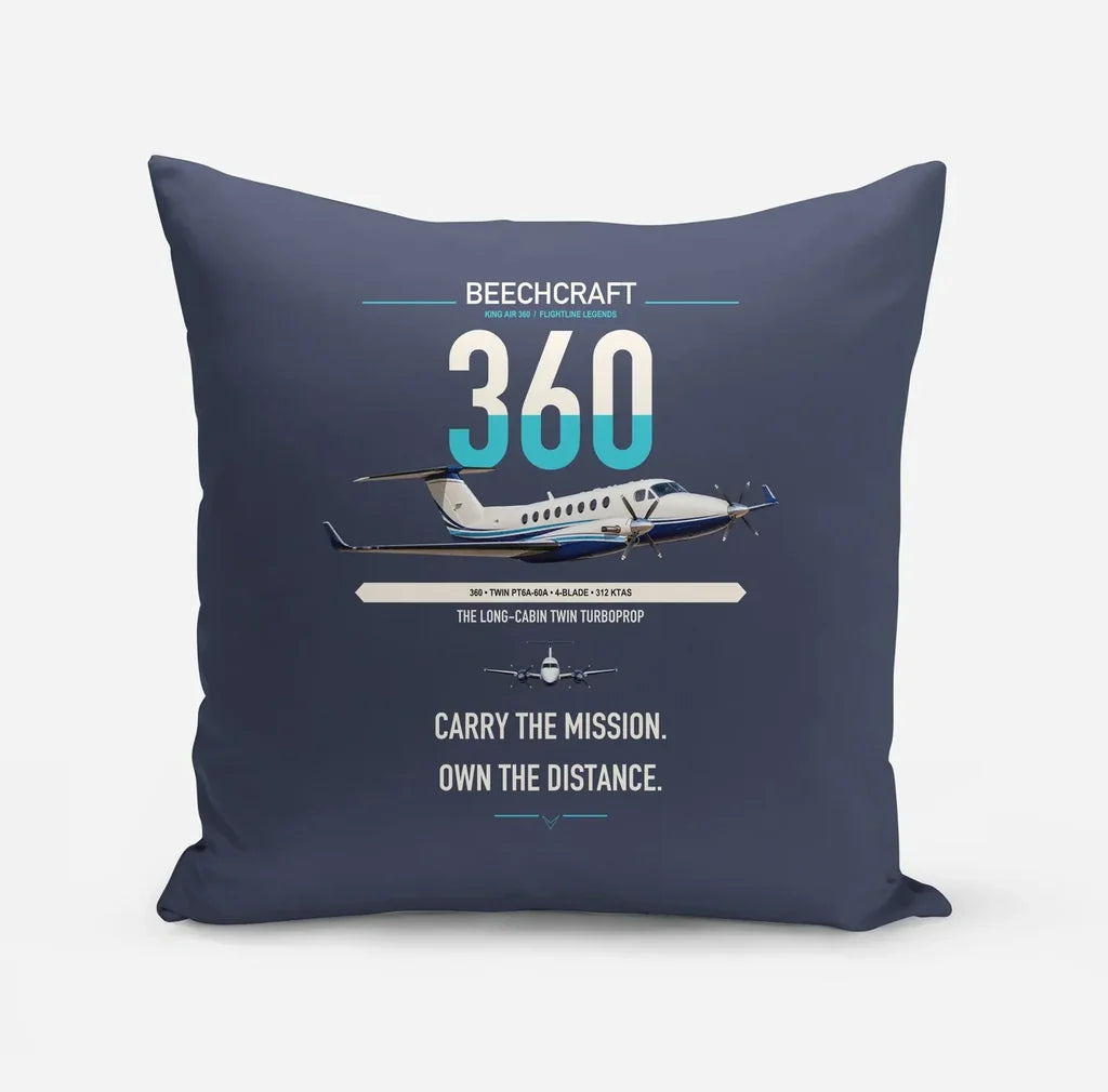 Beechcraft King Air 360 design on navy blue pillow