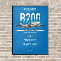 Thumbnail for Beechcraft King Air B200 vertical canvas print - framed - turquoise background