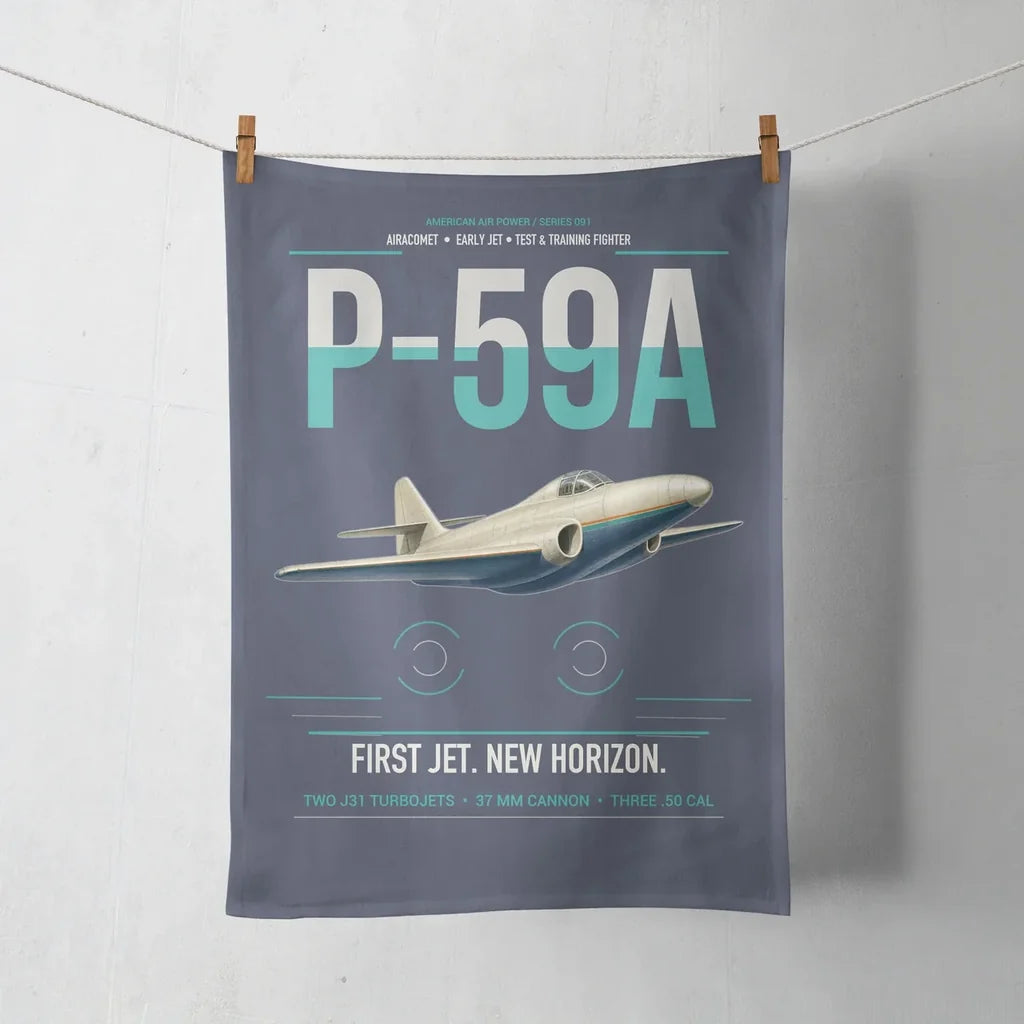 P-59A Airacomet design on navy blue towel