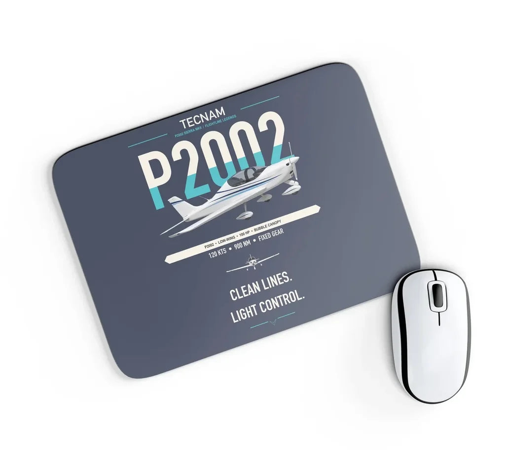 Tecnam P2002 Sierra MkII design on navy blue rectangle mouse pad