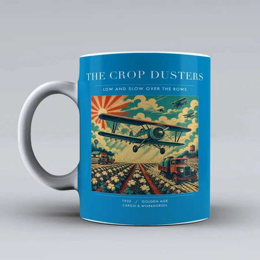 VINTAGE G4027 - The Crop Dusters - Ceramic Mug design on turquoise