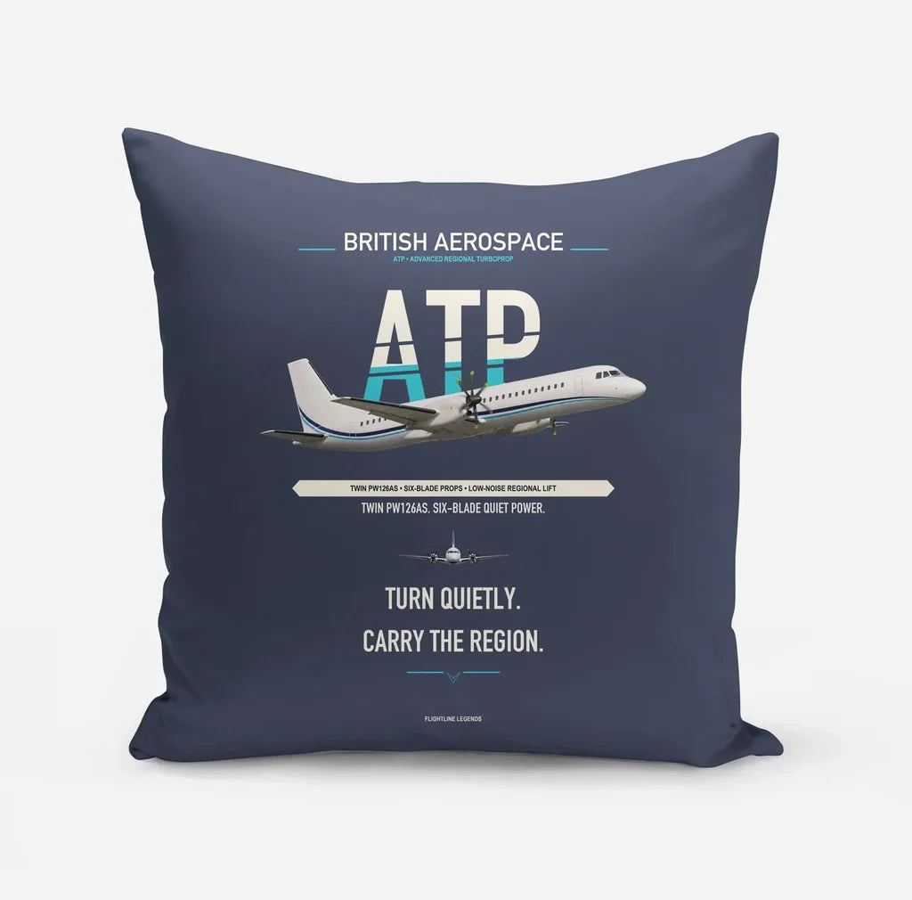 British Aerospace ATP design on navy blue pillow