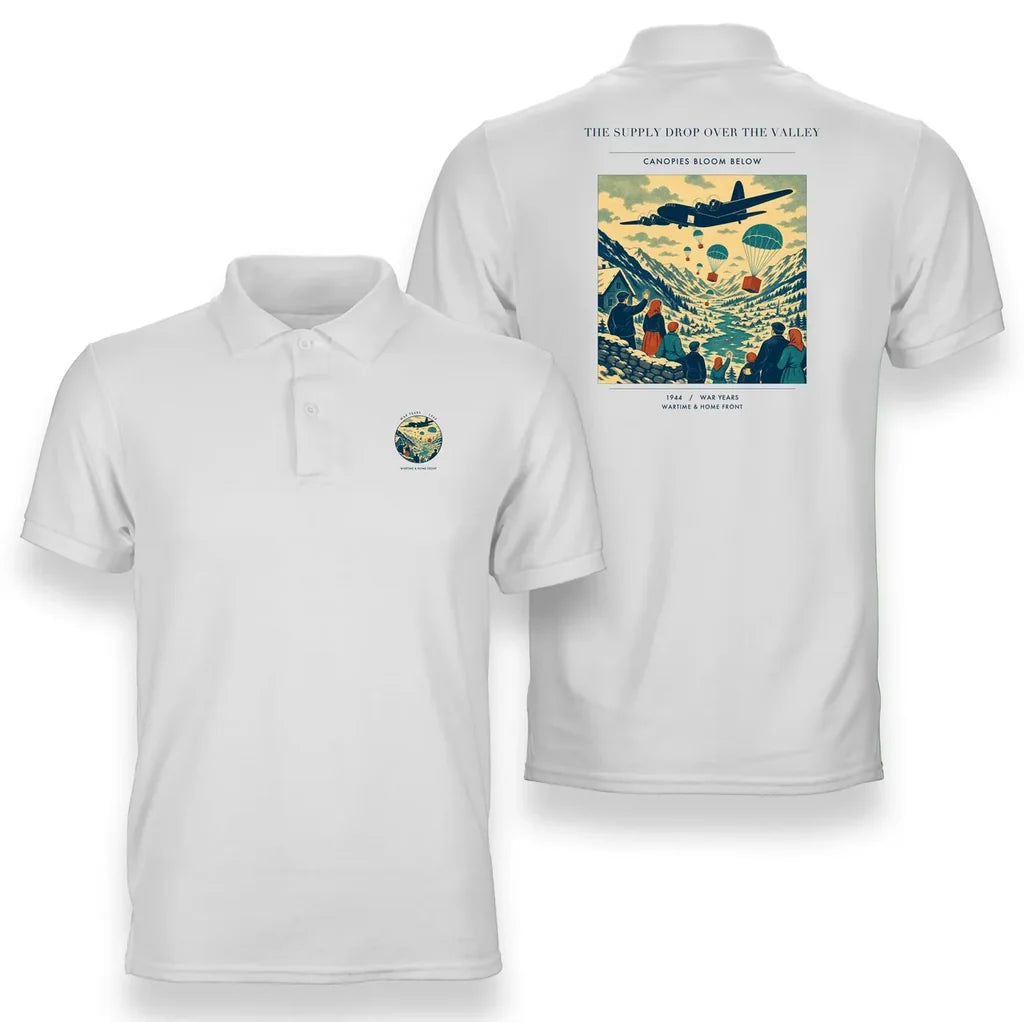 VINTAGE G4512 - The Supply Drop Over The Valley - Double-Side Polo T-Shirt design on white