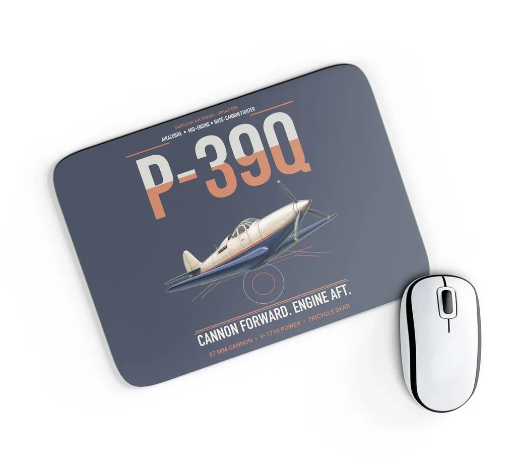P-39Q Airacobra design on navy blue rectangle mouse pad