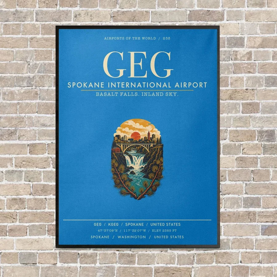Spokane International Airport GEG vertical canvas print - framed - turquoise background