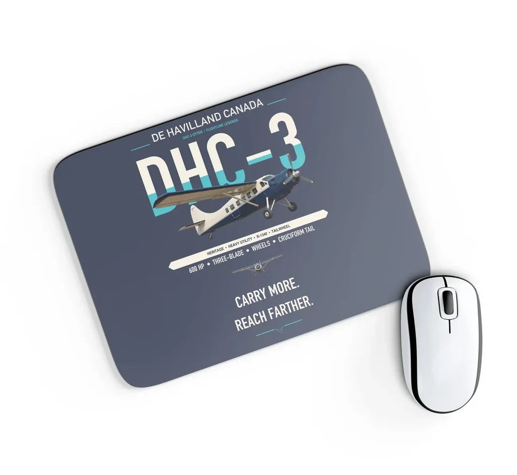 DHC-3 Otter design on navy blue rectangle mouse pad