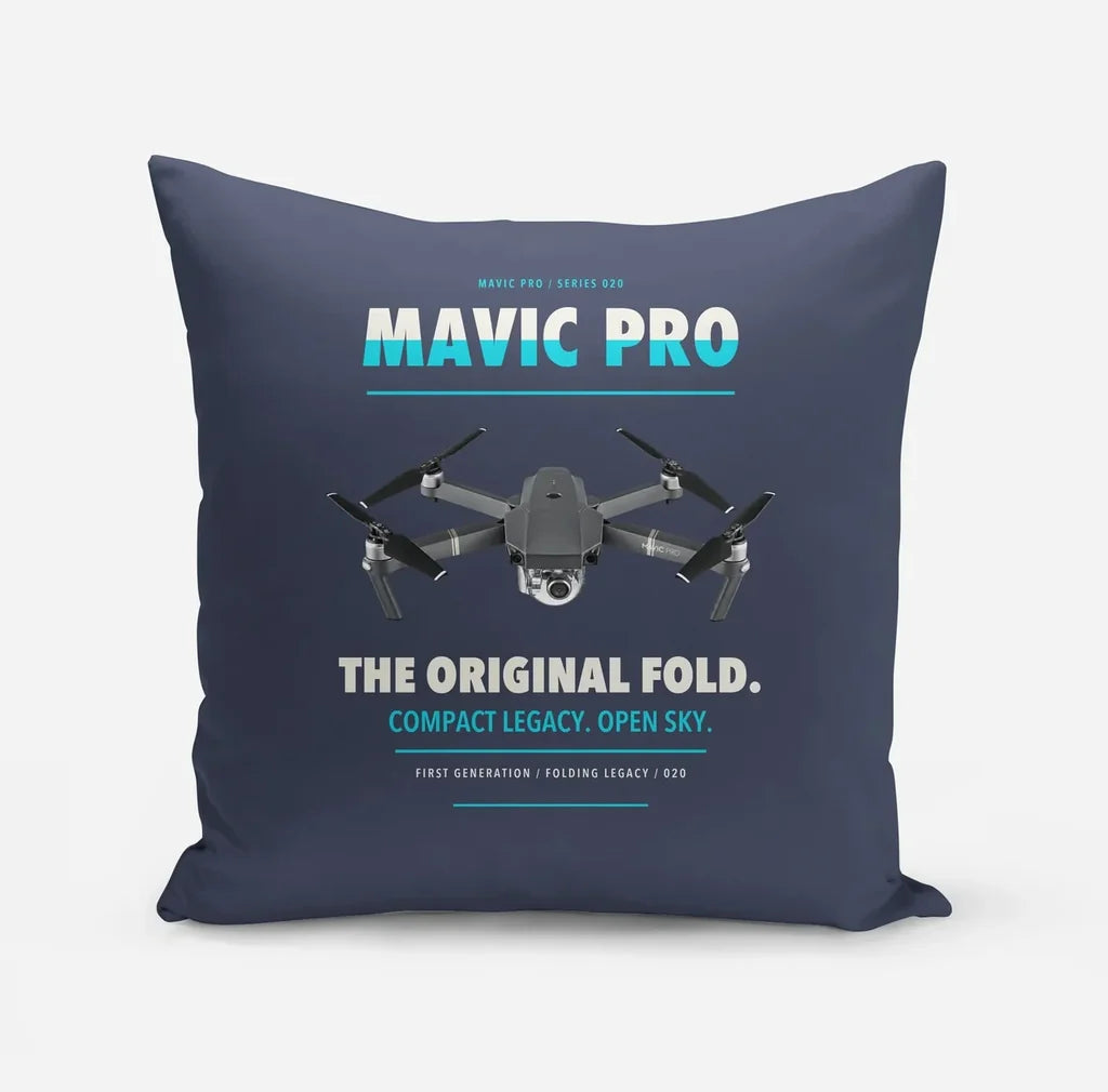 DJI Mavic Pro design on navy blue pillow