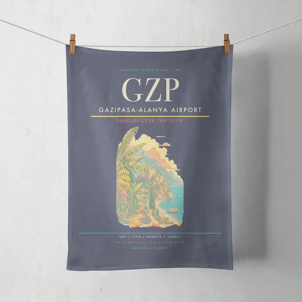 Gazipasa-Alanya Airport (GZP) design on navy blue towel