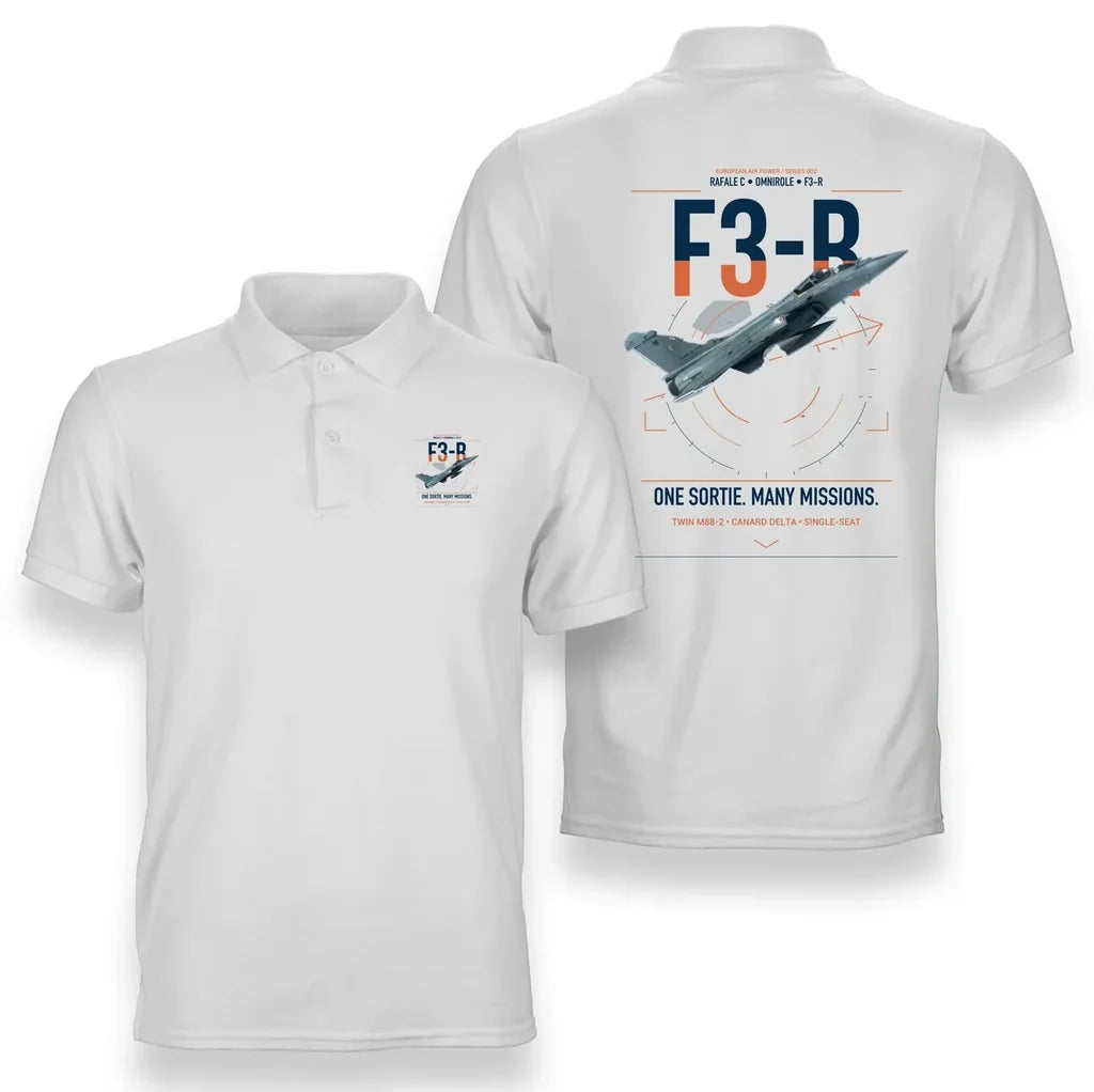 Dassault Rafale C — F3-R standard design on white double-side polo t-shirt, double-side print