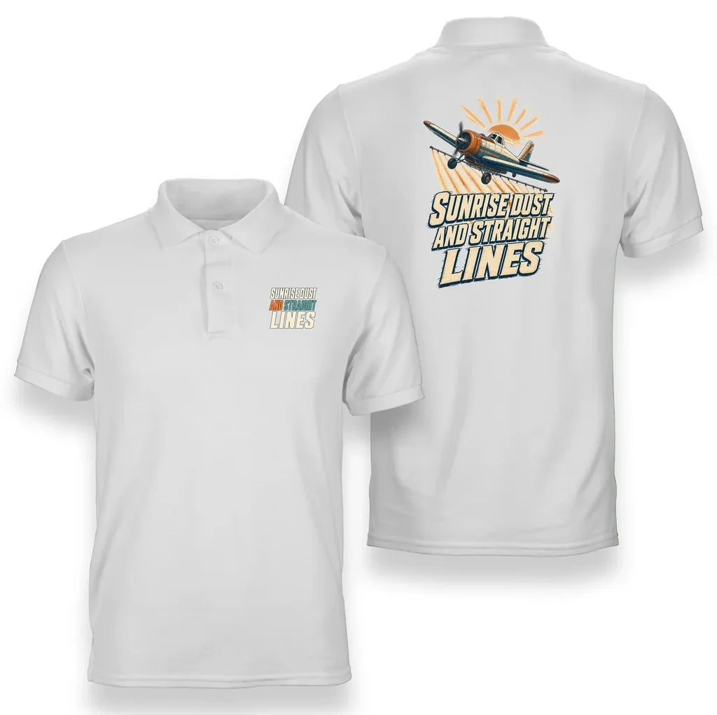 SIGNAL 574 - Sunrise Dust And Straight Lines - Double-Side Polo design on white double side polo