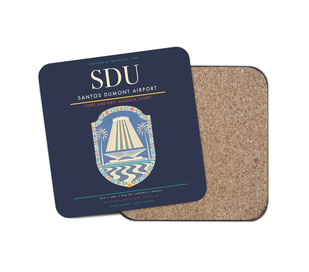 Santos Dumont Airport (SDU) design on navy blue 1 piece coaster