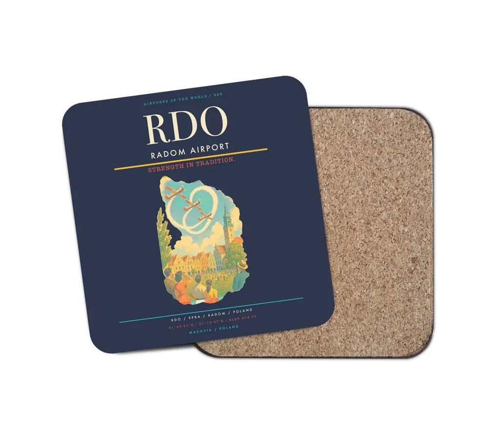 Radom Airport (RDO) design on navy blue 1 piece coaster