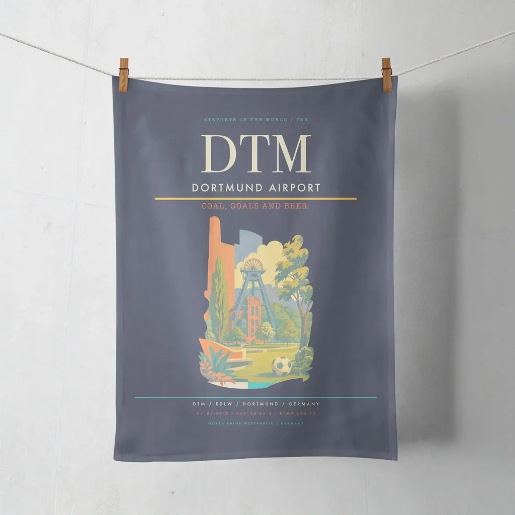 Dortmund Airport (DTM) design on navy blue towel