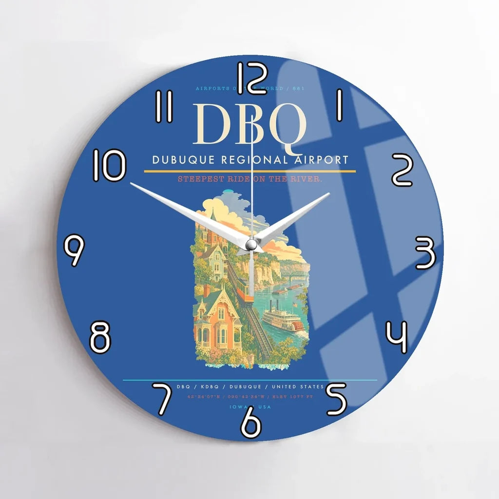 Dubuque Regional Airport (DBQ) design on blue no frame wall clock