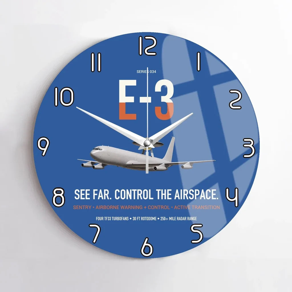 E-3 Sentry AWACS design on blue no frame wall clock