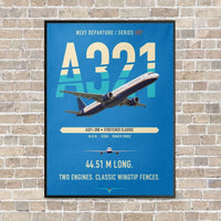 Thumbnail for Airbus A321 vertical canvas print - framed - turquoise background