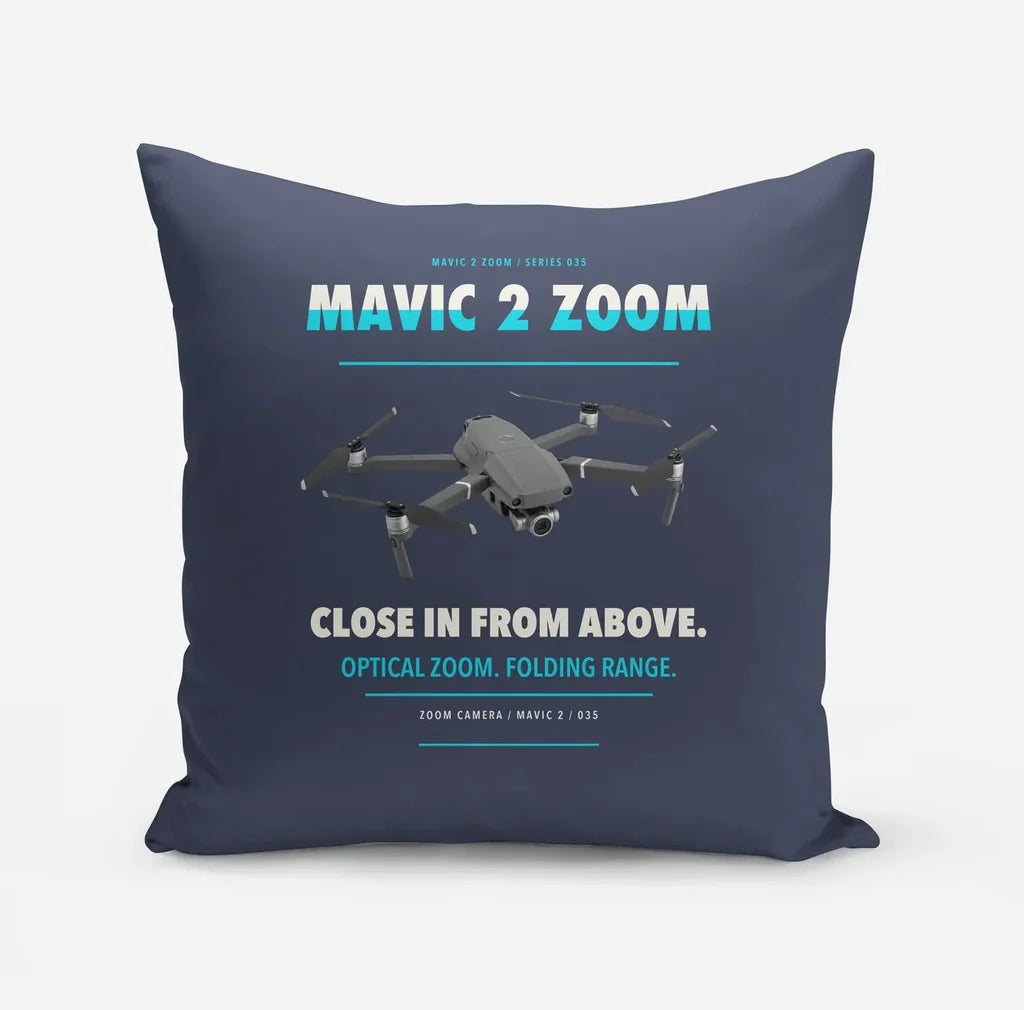 DJI Mavic 2 Zoom design on navy blue pillow