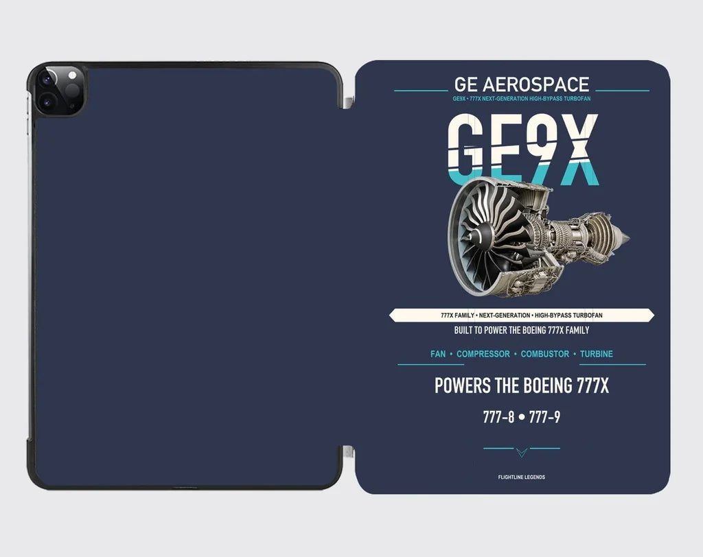 GE9X design on navy blue ipad tablet case