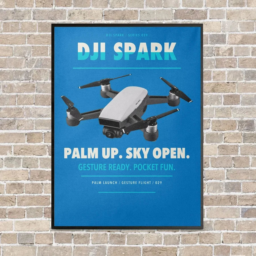 DJI Spark vertical canvas print - framed - turquoise background