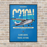 Thumbnail for Cessna T210N Centurion vertical canvas print - framed - turquoise background
