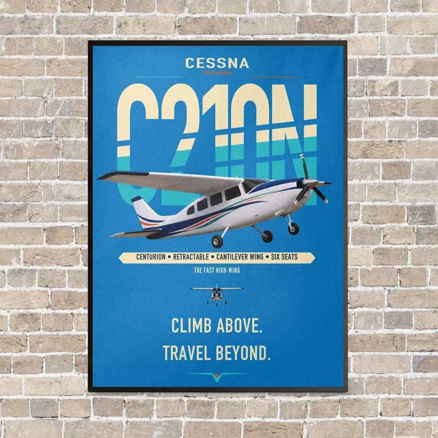 Cessna T210N Centurion vertical canvas print - framed - turquoise background