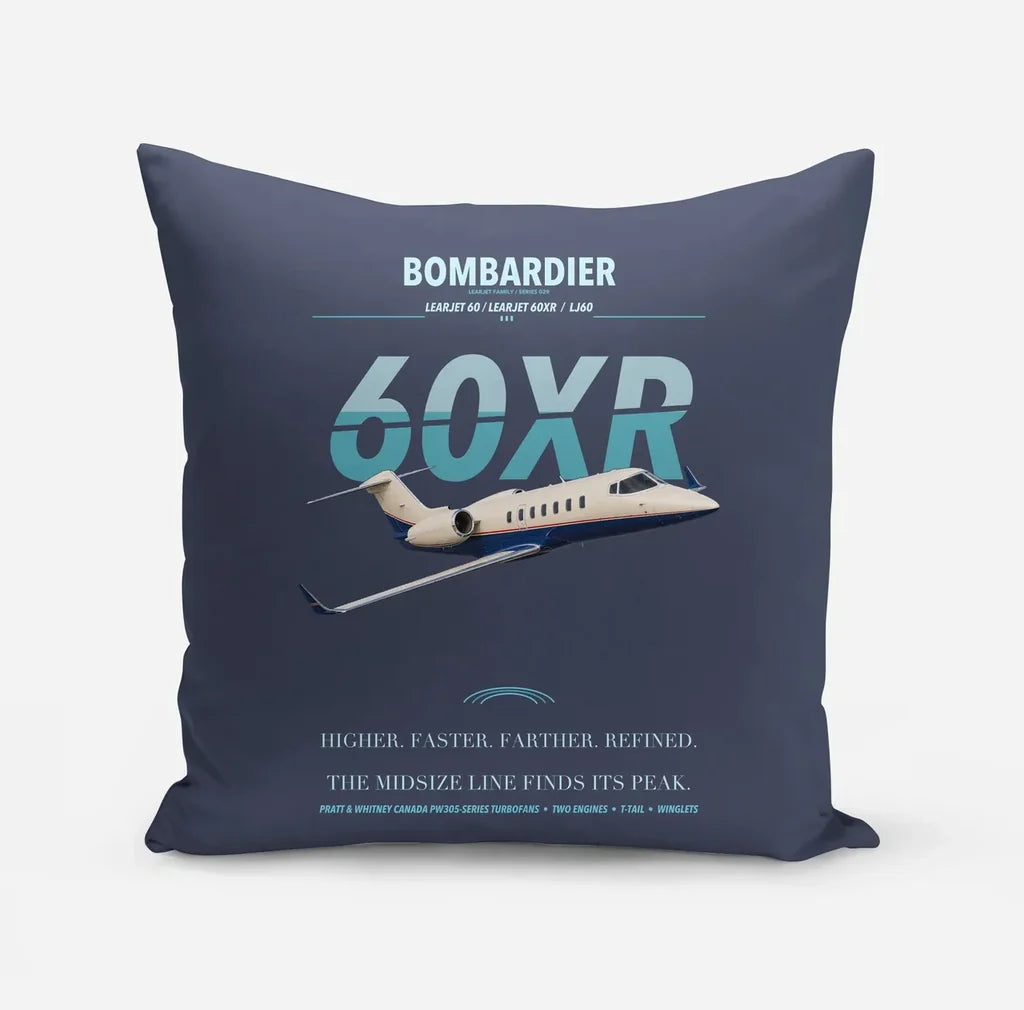 Bombardier Learjet 60XR design on navy blue pillow